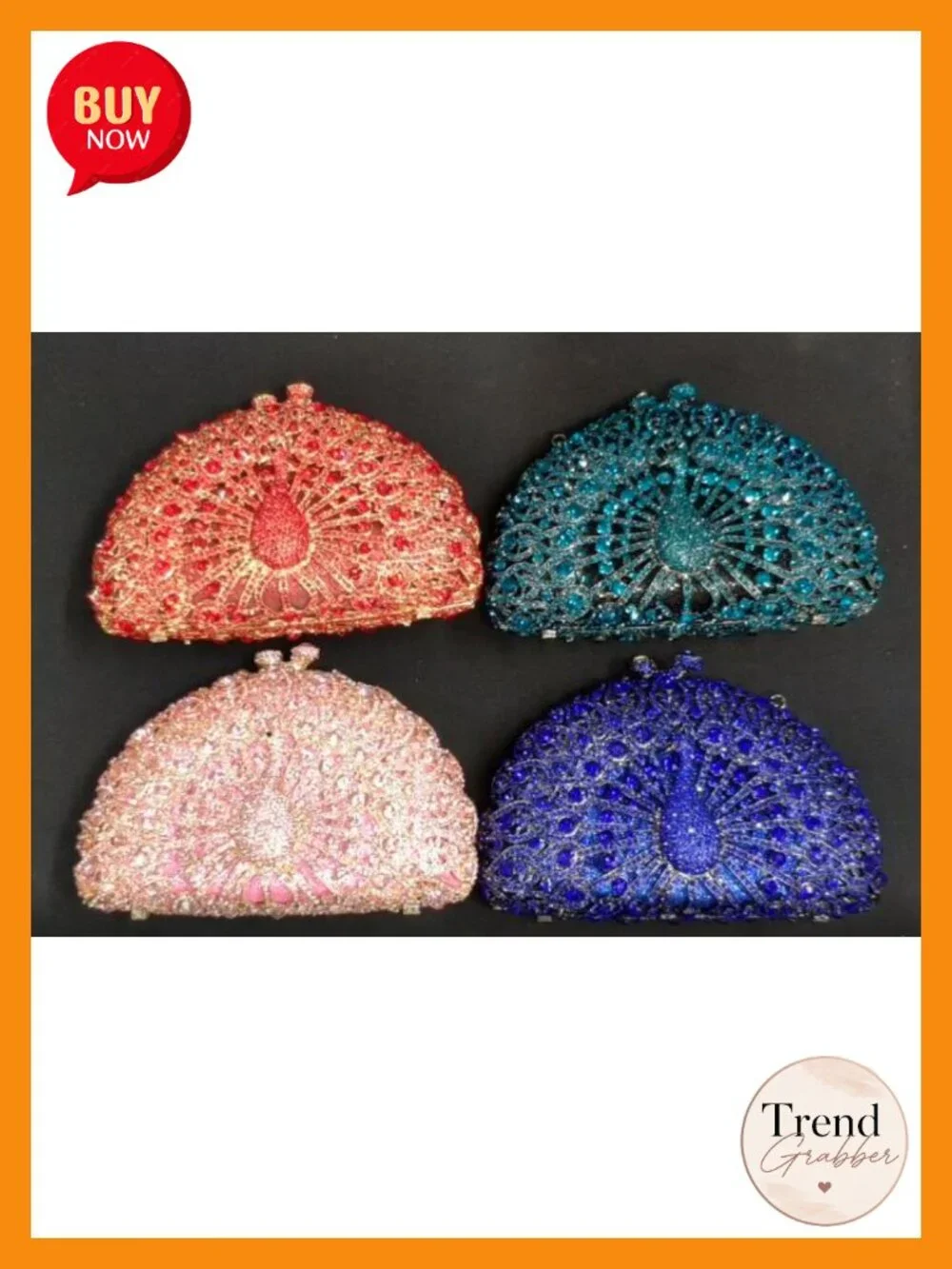 Crystal Peacock Clutch with Chains Formal Evening Bag